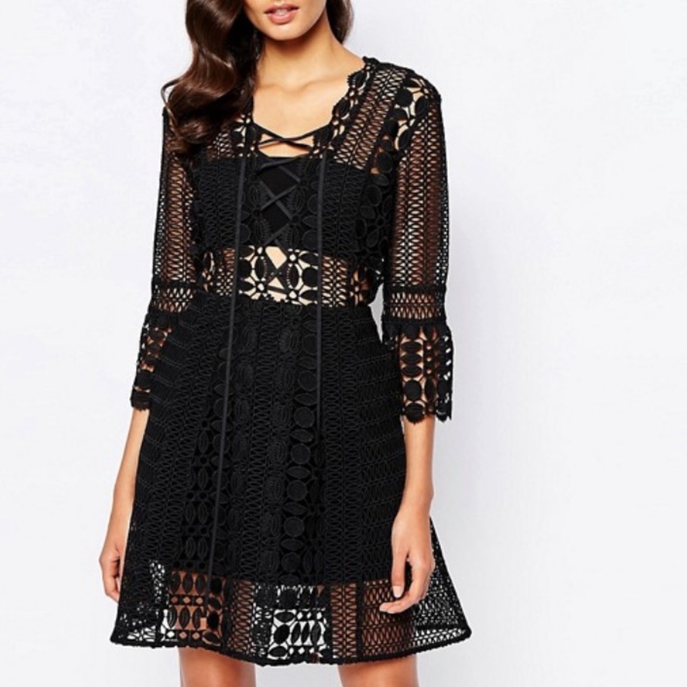 Self-Portrait Black Lace Up Mini Dress Size 4